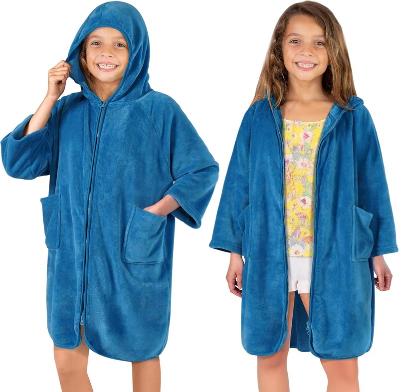 Suncube Hooded Towel Robe for Kids, Zip Up Swim Parka Beach Cover Up for Girls Boys, Surf Poncho Changing Bath Towel 7-10 - Image 1