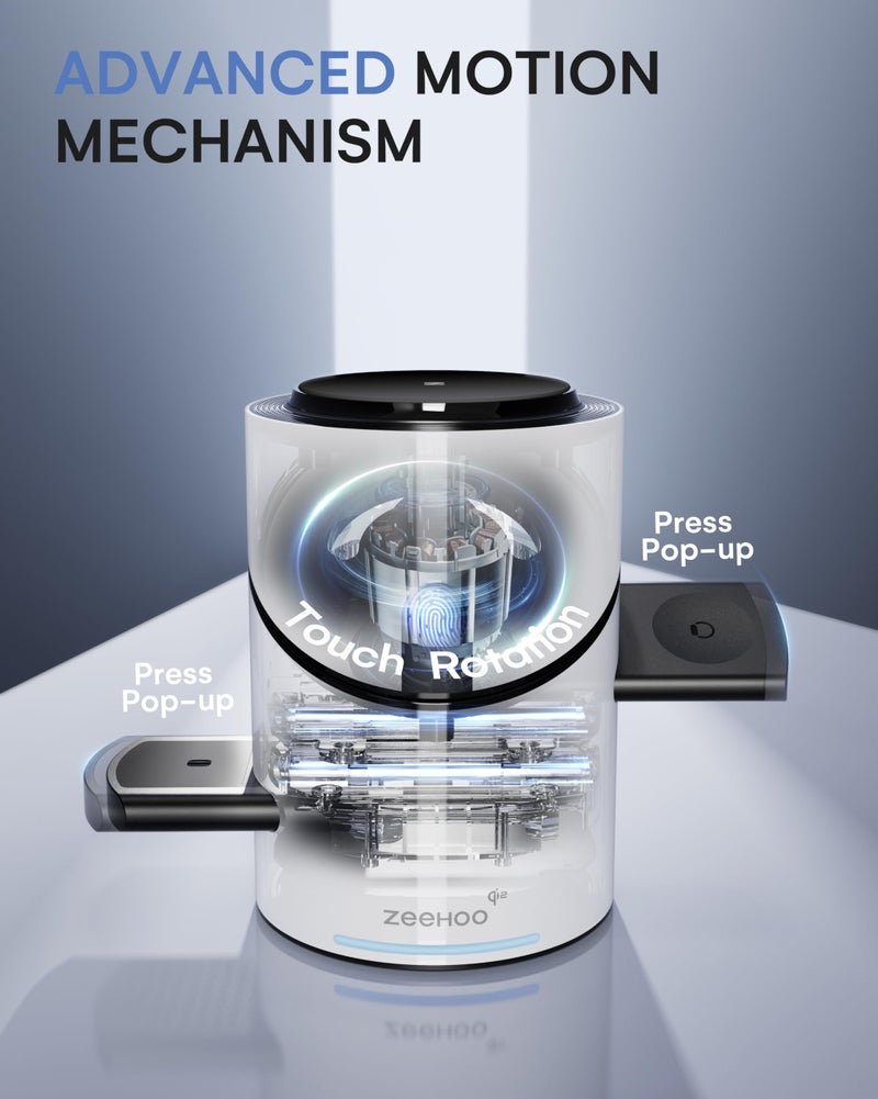 ZEEHOO 3 in 1 Charging Station for Apple Devices, Mag-Safe Charger Stand, Qi2 15W Auto-Rotating Wireless Charger for iPhone 17 16/15/14/13/12 Series& AirPods& iWatch(White) - Image 3