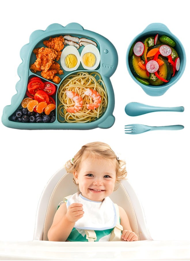 Super ZYouth 4 Pieces Kids Cartoon Dinnerware Set, Baby Tableware Set Includes Plate, Bowl, Spoon and Fork, Dishwasher Safe, BPA Free, Food Grade Plastic  - Image 1