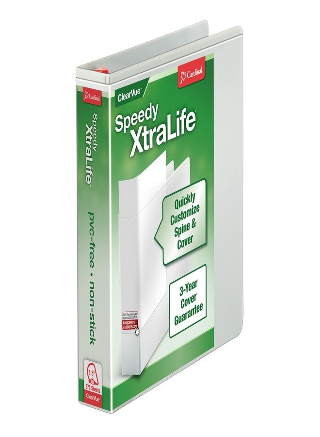 Cardinal 3 Ring Binder, 1.5 Inch Speedy XtraLife Binder, Locking Slant-D Rings, Heavy Duty Crack-Resistant Cover & Spine, ClearVue Covers, Holds 375 Sheets, PVC-Free, White (59110) - Image 1