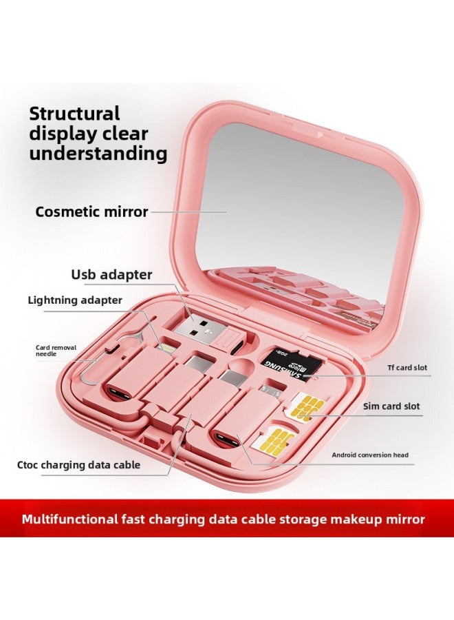 Square Multi-function Data Cable Storage Box 60W Fast Charging Line Adapter Storage 6-in -1 Mobile Phone Bracket Charging Line-Color:Pearlescent White (with Mirror)  - Image 3