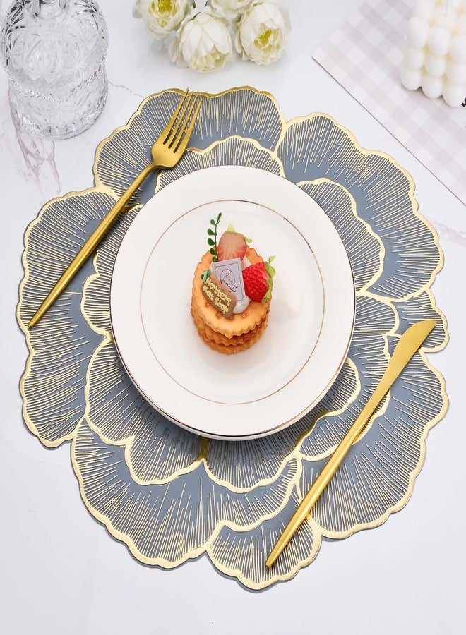 Mabbcoo Round Placemats Set of 8 Blue Gold Vinyl Table Mats 15 Inch Place Mats for Dinning Table Setting Christmas Wedding Thanksgiving Party Decoration - Image 2