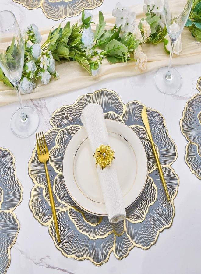 Mabbcoo Round Placemats Set of 8 Blue Gold Vinyl Table Mats 15 Inch Place Mats for Dinning Table Setting Christmas Wedding Thanksgiving Party Decoration - Image 4
