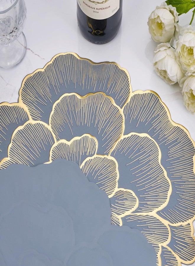 Mabbcoo Round Placemats Set of 8 Blue Gold Vinyl Table Mats 15 Inch Place Mats for Dinning Table Setting Christmas Wedding Thanksgiving Party Decoration - Image 3