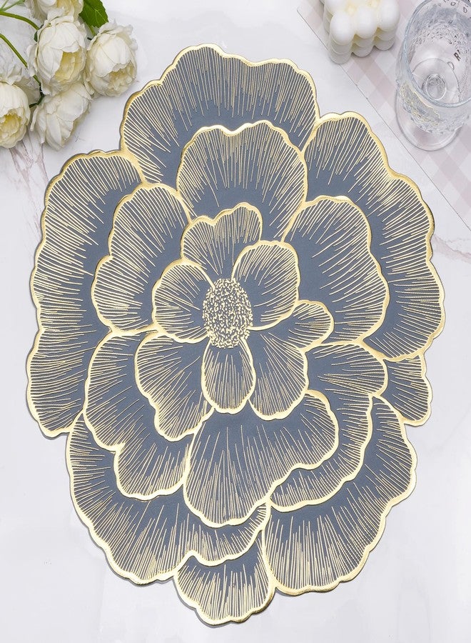Mabbcoo Round Placemats Set of 8 Blue Gold Vinyl Table Mats 15 Inch Place Mats for Dinning Table Setting Christmas Wedding Thanksgiving Party Decoration - Image 1