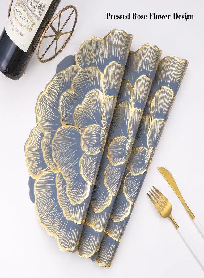 Mabbcoo Round Placemats Set of 8 Blue Gold Vinyl Table Mats 15 Inch Place Mats for Dinning Table Setting Christmas Wedding Thanksgiving Party Decoration - Image 5