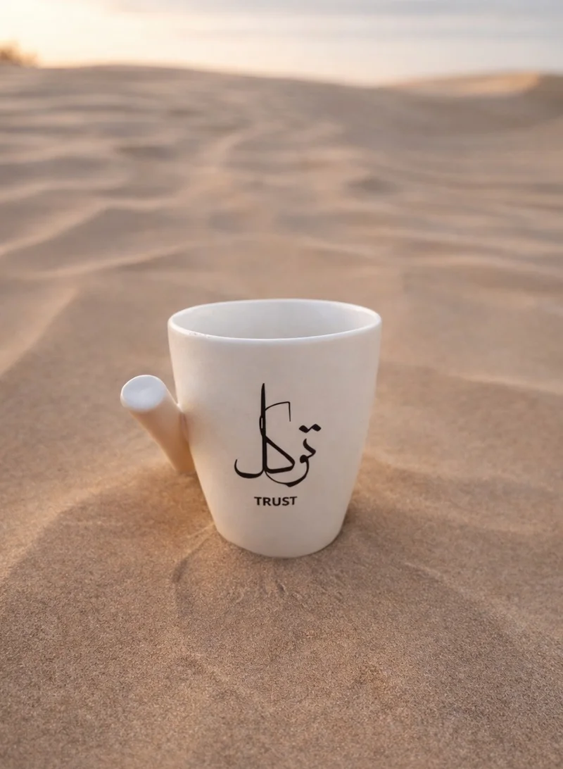 Tohfa Luxe Tohfa Luxe Trust Calligraphic Slant Mug – Handcrafted Ceramic Mug with English & Arabic Calligraphy | 300ml Minimalist Stoneware Coffee & Tea Mug | Elegant Gift for Home, Office & Mindful Living