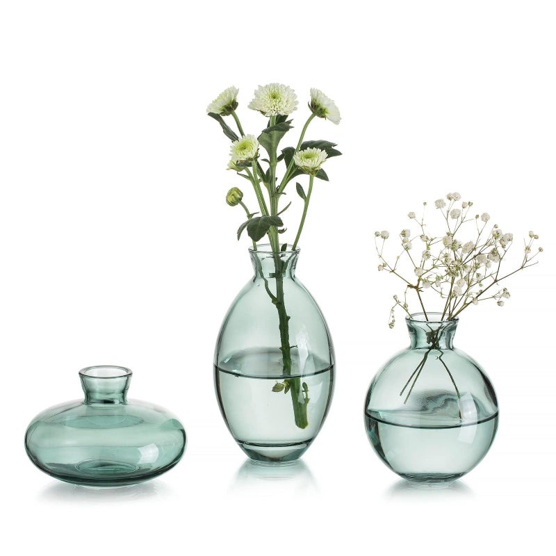 Bud Vases 3PcsSet Small Vases Handmade Cute Green Small Vases for Flowers Centerpieces Glass Vases Mini Vase Home Decor Centerpieces Events Table Decor