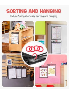 Gamenote Dry Erase Pockets 30 Pack With Rings - Oversized Reusable Plastic Sleeves Shop Ticket Holders Sheet Protectors Teacher Supplies Organization For Classroom Must Have (Black)  - Image 5