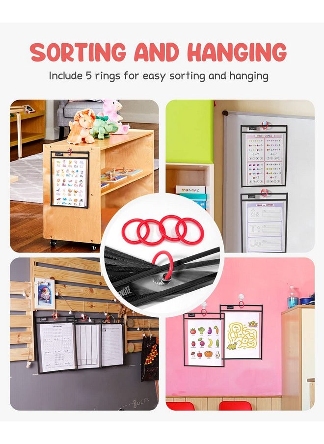 Gamenote Dry Erase Pockets 30 Pack With Rings - Oversized Reusable Plastic Sleeves Shop Ticket Holders Sheet Protectors Teacher Supplies Organization For Classroom Must Have (Black)  - Image 5