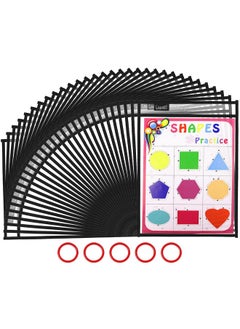 Gamenote Dry Erase Pockets 30 Pack With Rings - Oversized Reusable Plastic Sleeves Shop Ticket Holders Sheet Protectors Teacher Supplies Organization For Classroom Must Have (Black)  - Image 1