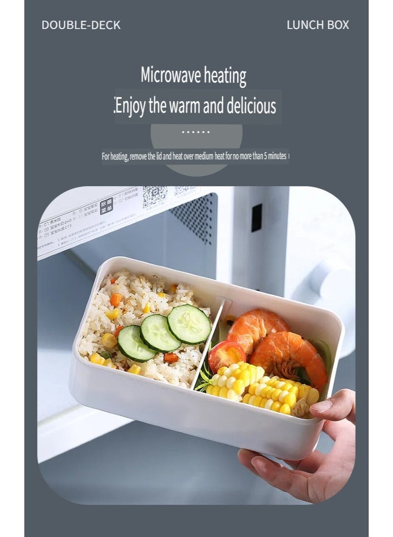 1400 مل صندوق غداء بنتو مزدوج الطبقات ، وعاء حساء 600 مل وحقيبة غداء معزولة مع وعاء حساء وملعقة ميكروويف ، ومجمدة وغسالة صحون آمنة ، حاوية تخزين الأغذية البلاستيكية الخالية من BPA قابلة لإعادة الاستخدام مقاومة للتسرب لنزهة العمل في المدرسة ، أبيض - Image 2