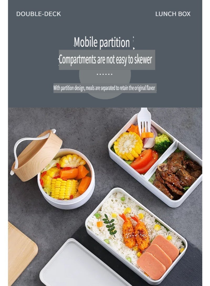 1400 مل صندوق غداء بنتو مزدوج الطبقات ، وعاء حساء 600 مل وحقيبة غداء معزولة مع وعاء حساء وملعقة ميكروويف ، ومجمدة وغسالة صحون آمنة ، حاوية تخزين الأغذية البلاستيكية الخالية من BPA قابلة لإعادة الاستخدام مقاومة للتسرب لنزهة العمل في المدرسة ، أبيض - Image 4