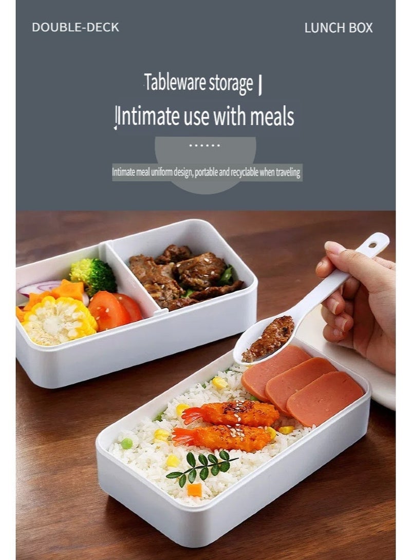 1400 مل صندوق غداء بنتو مزدوج الطبقات ، وعاء حساء 600 مل وحقيبة غداء معزولة مع وعاء حساء وملعقة ميكروويف ، ومجمدة وغسالة صحون آمنة ، حاوية تخزين الأغذية البلاستيكية الخالية من BPA قابلة لإعادة الاستخدام مقاومة للتسرب لنزهة العمل في المدرسة ، أبيض - Image 3