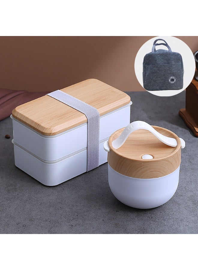 1400 مل صندوق غداء بنتو مزدوج الطبقات ، وعاء حساء 600 مل وحقيبة غداء معزولة مع وعاء حساء وملعقة ميكروويف ، ومجمدة وغسالة صحون آمنة ، حاوية تخزين الأغذية البلاستيكية الخالية من BPA قابلة لإعادة الاستخدام مقاومة للتسرب لنزهة العمل في المدرسة ، أبيض - Image 1