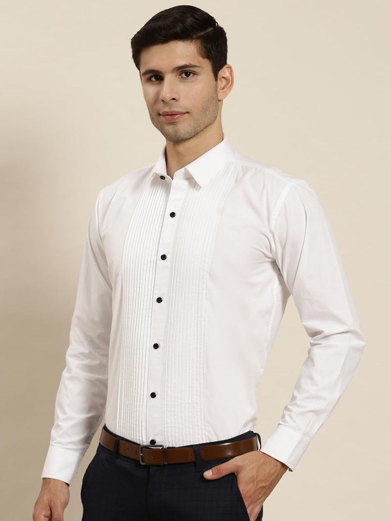 Hancock Store Hancock Men White Slim Fit Tuxedo Full Sleeve Shirt Shirts(5478White40) - Image 3
