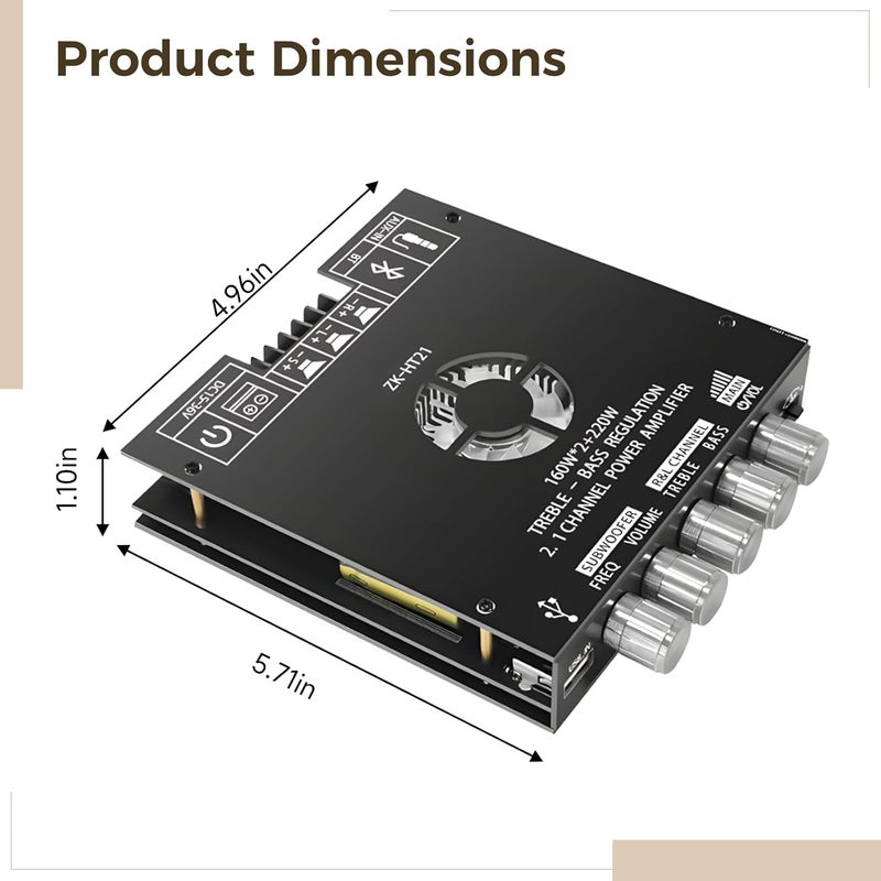 2.1 Channel Amplifier Board, 160W + 160W + 220W Tda7498E Hi-Fi, 5.0, USB & Aux Inputs, Customizable Bass, Treble, and Midrange, Includes Heat Sink - Image 2