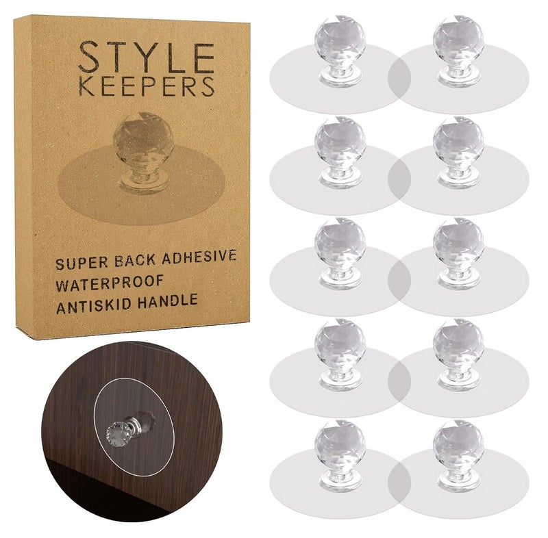 Style Keepers Style Keepers 20Pcs Clear Self Adhesive Cabinet Drawer Knobs Diamond Shaped Pulls Handles for Wardrobe Cupboard Bathroom Door Waterproof Transparent Wall Hooks Kitchen Accessories Items Hanging Hoo 