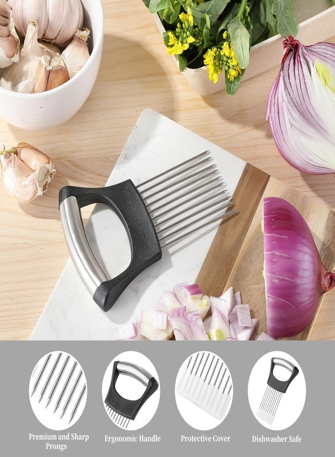 Mumulo Onion Slicer, Stainless Steel Onion Cutter for Slicing and Storage Onions, Tomato, Eggs and Vegetables, Protective Cover Included, Dishwasher Safe (Black) - Image 3
