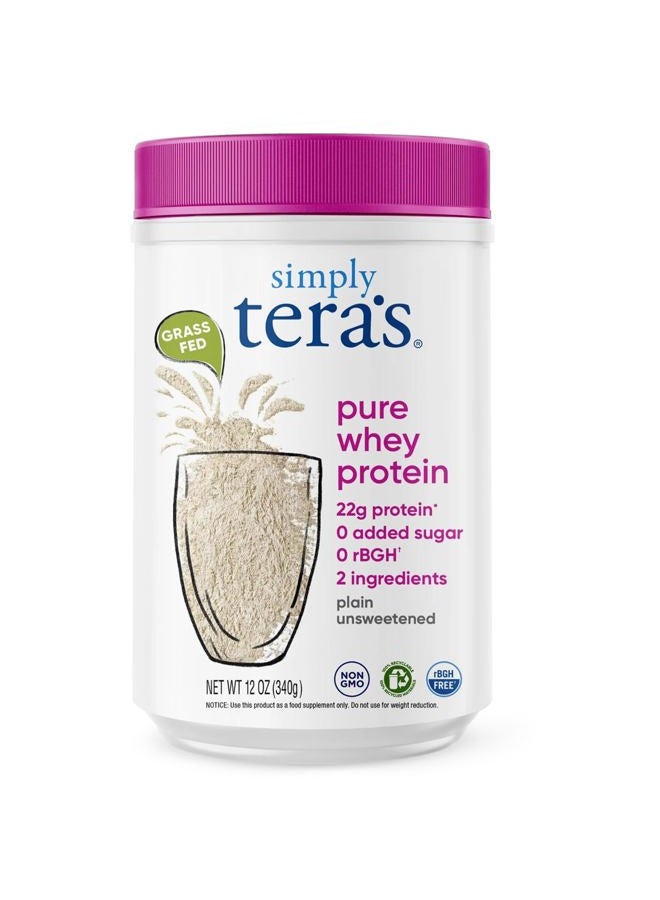 Simply Tera's مسحوق بروتين مصل اللبن النقي - مسحوق بروتين مصل اللبن من الأبقار التي تتغذى على العشب، نظيف وطبيعي، بدون نكهة، غير معدّل وراثيًا، كوشير، بدون سكر - 12 أونصة - Image 1