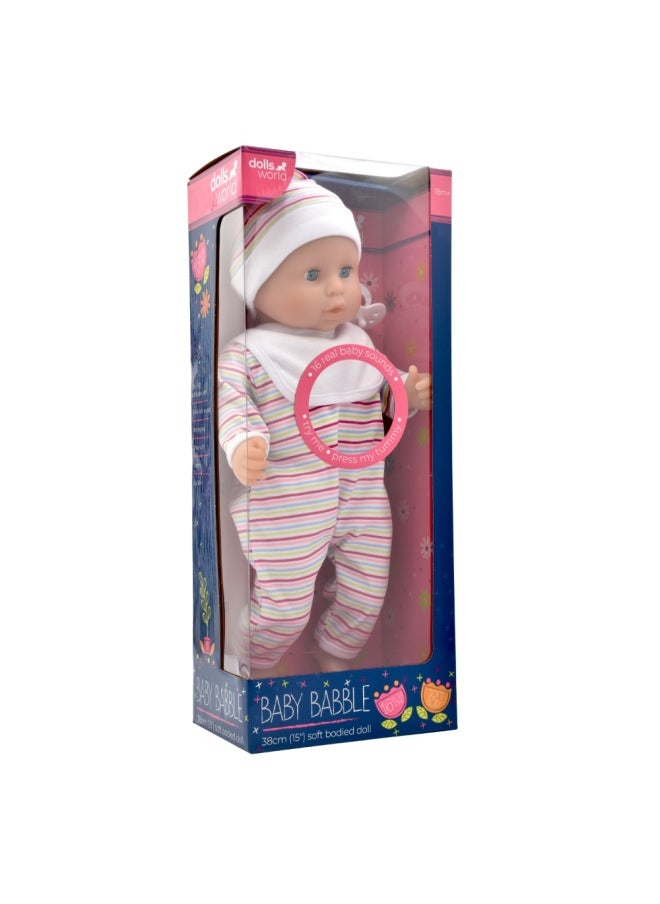 dolls world Baby Babble 15 inch Deluxe Soft Doll 16 Baby Sounds Sleeping Eyes from Peterkin gift for kids of Age above 3 years  - Image 2