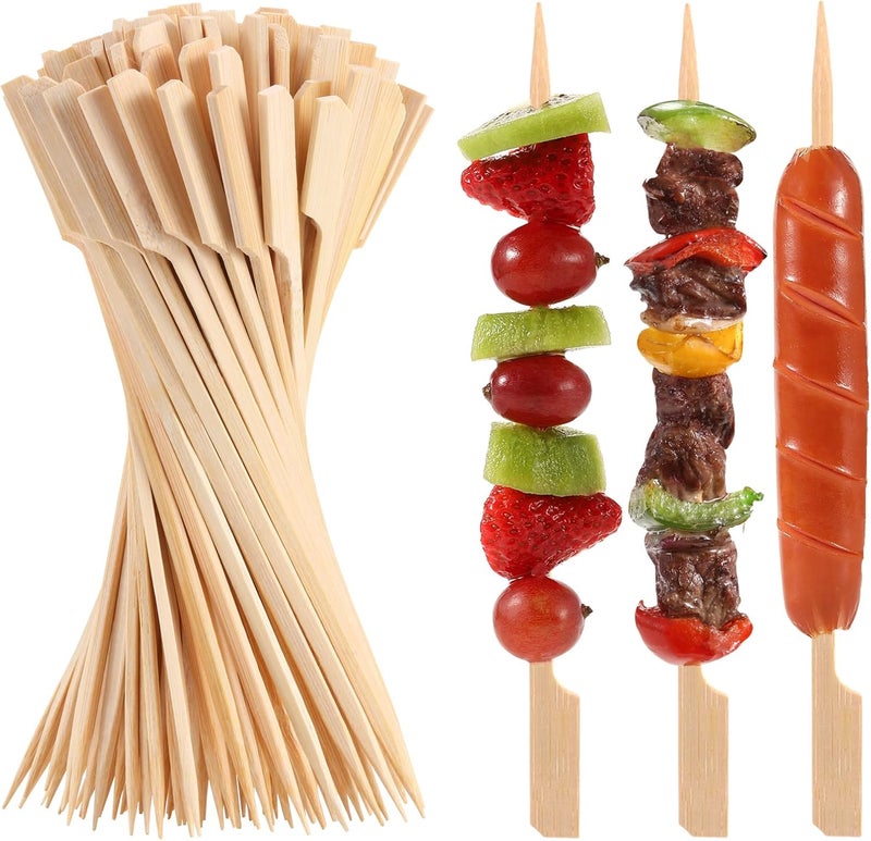 BBQStyle 200 PCS Bamboo Skewers for Appetizer, 7 Inch Caramel Candy Apple Sticks, for Drinks, Fruit Kababs, Sausage, Barbecue Snack, Natural Wood Paddle Mini Food Skewer, Cocktail Pick, Charcuterie Accessories - Image 1