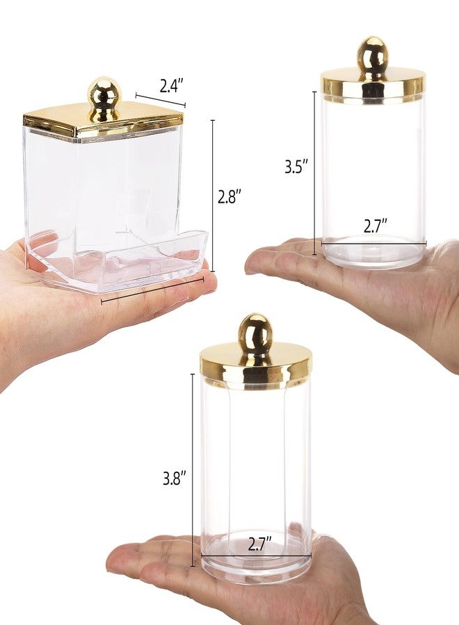 Tbestmax 3 Pack Qtips Dispenser - Bathroom Organizers and Storage Containers, Plastic Apothecary Jars with Gold Lids for Cotton Ball Swab Round Pads, Floss - Gold - Image 2