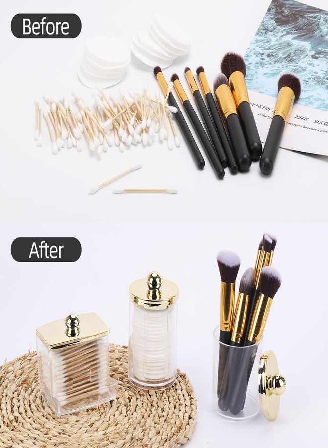 Tbestmax 3 Pack Qtips Dispenser - Bathroom Organizers and Storage Containers, Plastic Apothecary Jars with Gold Lids for Cotton Ball Swab Round Pads, Floss - Gold - Image 5