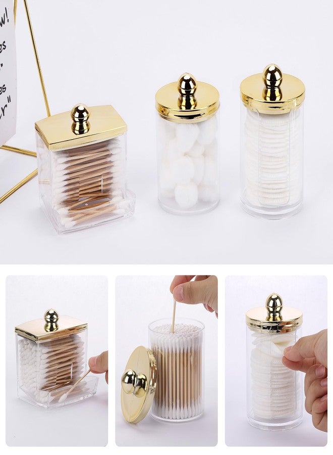 Tbestmax 3 Pack Qtips Dispenser - Bathroom Organizers and Storage Containers, Plastic Apothecary Jars with Gold Lids for Cotton Ball Swab Round Pads, Floss - Gold - Image 4