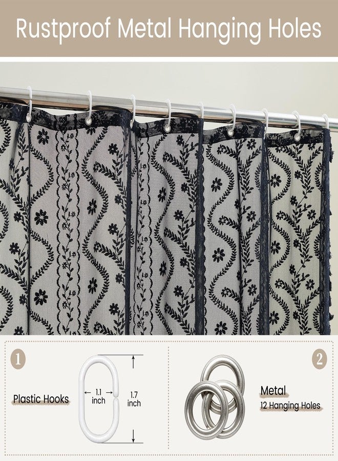 WAZZIO Black Lace Shower Curtain - Vintage Pretty Floral Sheer Shower Curtains Goth, Decorative Tassel Bath Curtains for Bathroom, 72 x 84 Inch, 1 Panel - Image 3