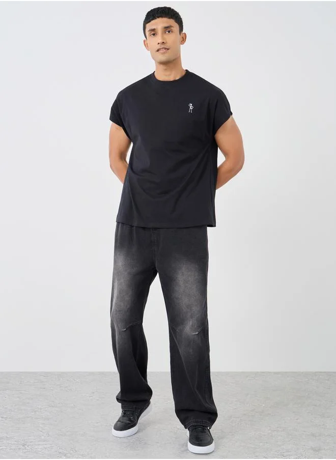 ستايلي Styli Minimal Print Crew Neck T-Shirt