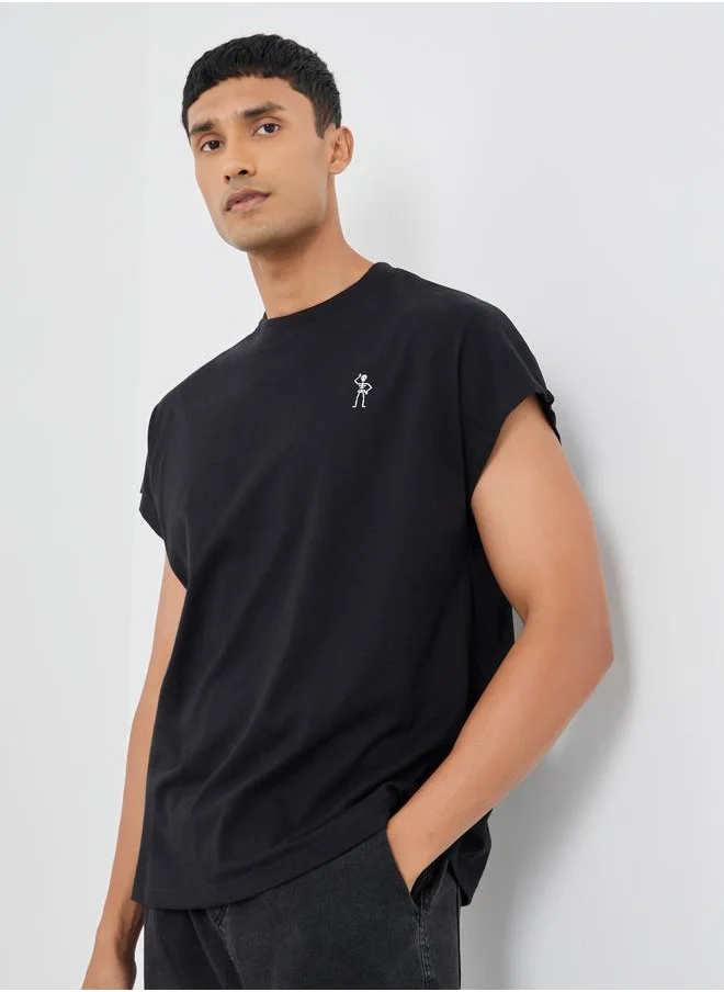 ستايلي Styli Minimal Print Crew Neck T-Shirt