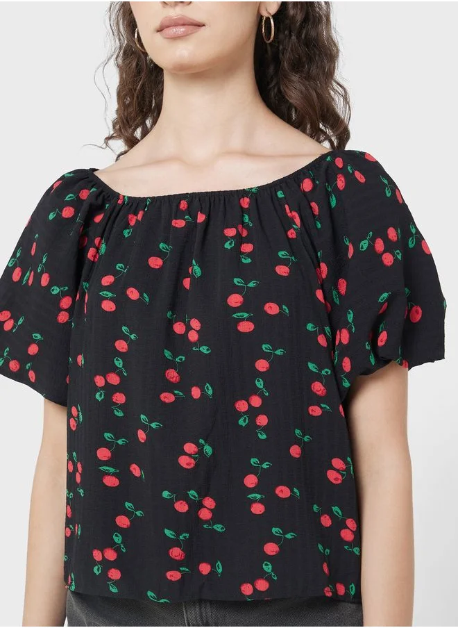 Ginger Puff Sleeve Cherry Print Top