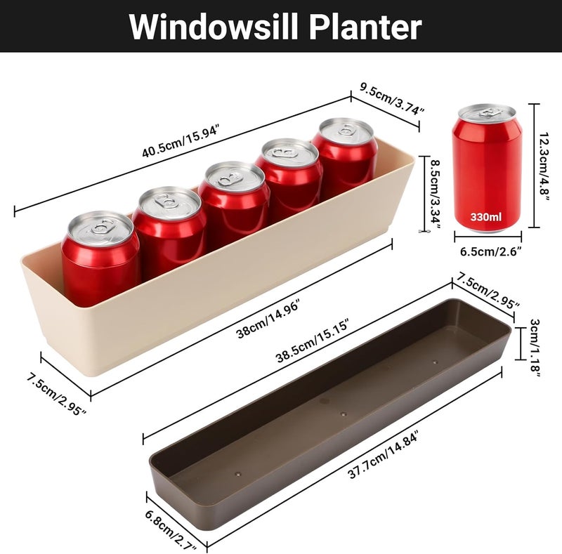 Suream Window Box Herb Planters, 3 Pack 16 x3.8 Inch Indoor Rectangle Succulent Cactus Plant Pots with Saucer, Modern Plastic Flower Container for Windowsill, Garden Balcony, Home Office Outdoor Decor - Image 2