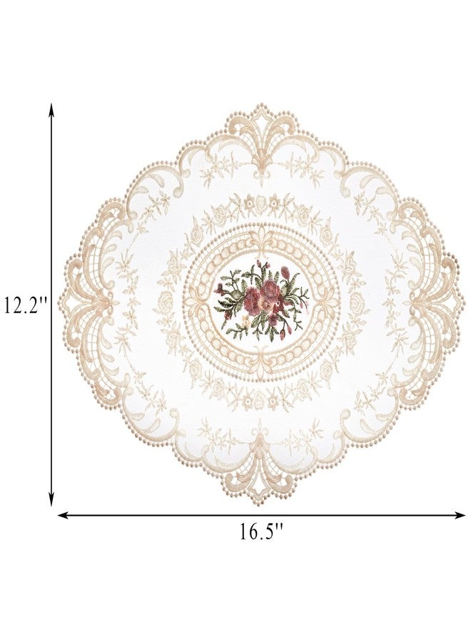 Mezchi 6 Pack Retro French Style Lace Placemats, French Crochet Doilies, Embroidered Vintage Victorian Decor Cup Mat for Coquette Room Decor, French Country Decor, 12''x16'', Apricot, Oval - Image 2