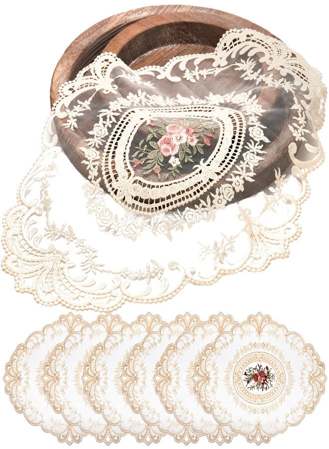 Mezchi 6 Pack Retro French Style Lace Placemats, French Crochet Doilies, Embroidered Vintage Victorian Decor Cup Mat for Coquette Room Decor, French Country Decor, 12''x16'', Apricot, Oval - Image 1
