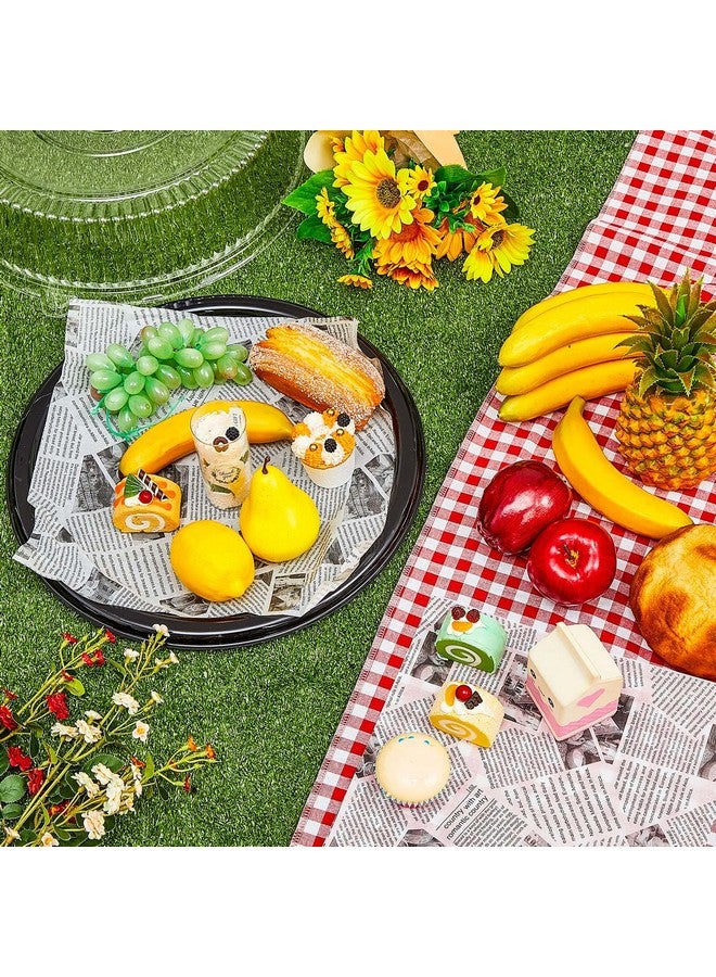Tessco 6 Pcs Heavy Duty Serving Tray and Lid 12 Pcs Deli Wax Paper Sheets Large, Black Plastic Round Platters with Clear Lids for Party Food Sandwich Veggie Cookie Tray, Heavy Duty (12 Inch) - Image 4