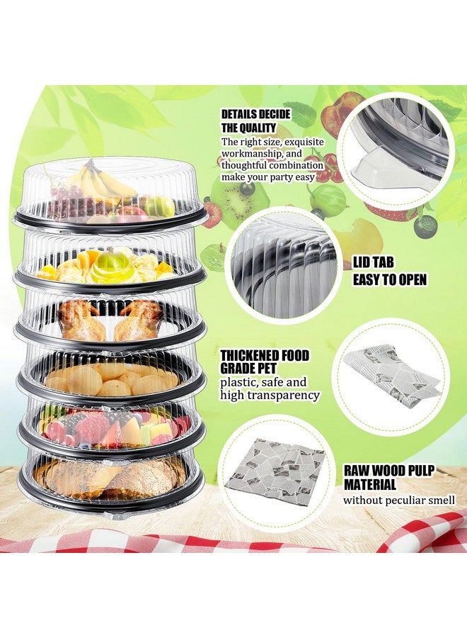 Tessco 6 Pcs Heavy Duty Serving Tray and Lid 12 Pcs Deli Wax Paper Sheets Large, Black Plastic Round Platters with Clear Lids for Party Food Sandwich Veggie Cookie Tray, Heavy Duty (12 Inch) - Image 3