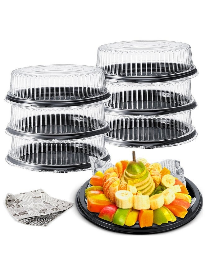 Tessco 6 Pcs Heavy Duty Serving Tray and Lid 12 Pcs Deli Wax Paper Sheets Large, Black Plastic Round Platters with Clear Lids for Party Food Sandwich Veggie Cookie Tray, Heavy Duty (12 Inch) - Image 1