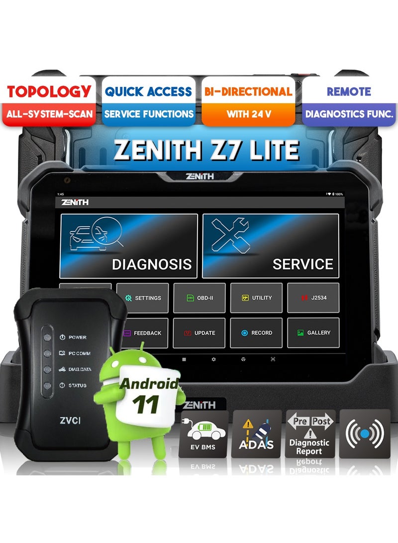 Zenith Zenith Z7 Lite GSCAN Diagnostic Scan Tool All-In-One Wireless Vehicle Diagnostic Scan Tool – 10.1″ FHD Display, Octa-Core CPU, Android 11, 4G RAM, 64G Storage, ADAS Calibration, Topology Scan, Bi-Directional 24V Truck Support, Battery Management System for EV/HEV/PHEV  - Image 1