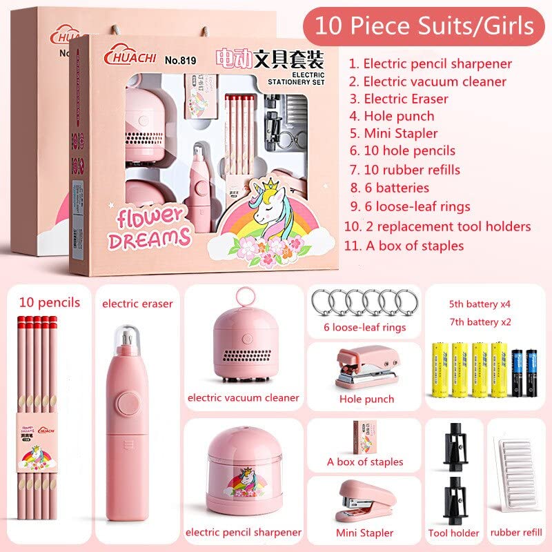 Magicwand Battery Operated Pencil Sharpener,Electric Eraser,Vacuum Cleaner Stationery Set with 10 Eraser Refills for Kids,Adults for Home Office School【3 Yrs & Up】【Flamingo Pink】 - Image 2