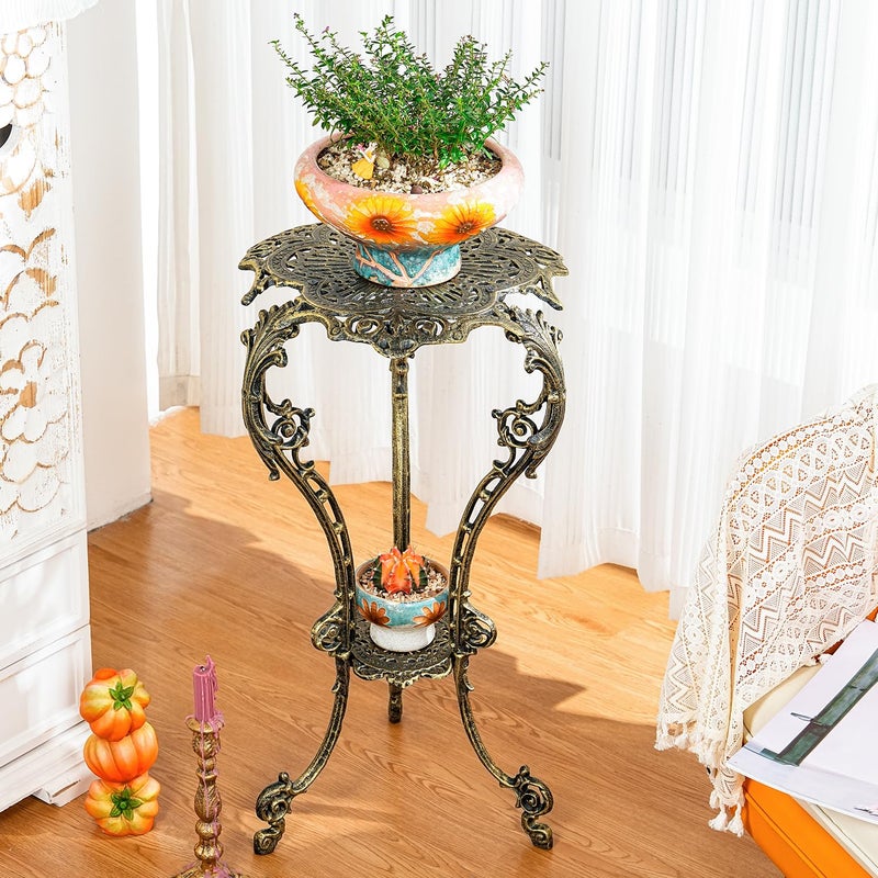 Sungmor Vintage Cast Iron Plant Stand - Ornate Gold Pedestal Table for Indoor Outdoor Garden, 27.5" Antique Metal Flower Pot Holder, Victorian Style Plant Display Stand - Patio, Porch, Balcony DÃ©cor - Image 3