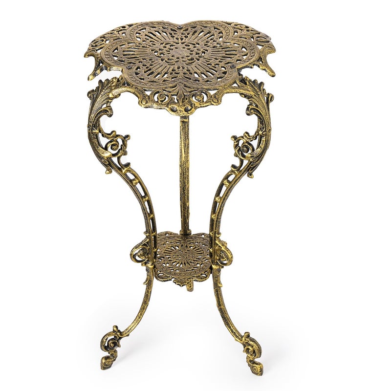 Sungmor Vintage Cast Iron Plant Stand - Ornate Gold Pedestal Table for Indoor Outdoor Garden, 27.5" Antique Metal Flower Pot Holder, Victorian Style Plant Display Stand - Patio, Porch, Balcony DÃ©cor - Image 1