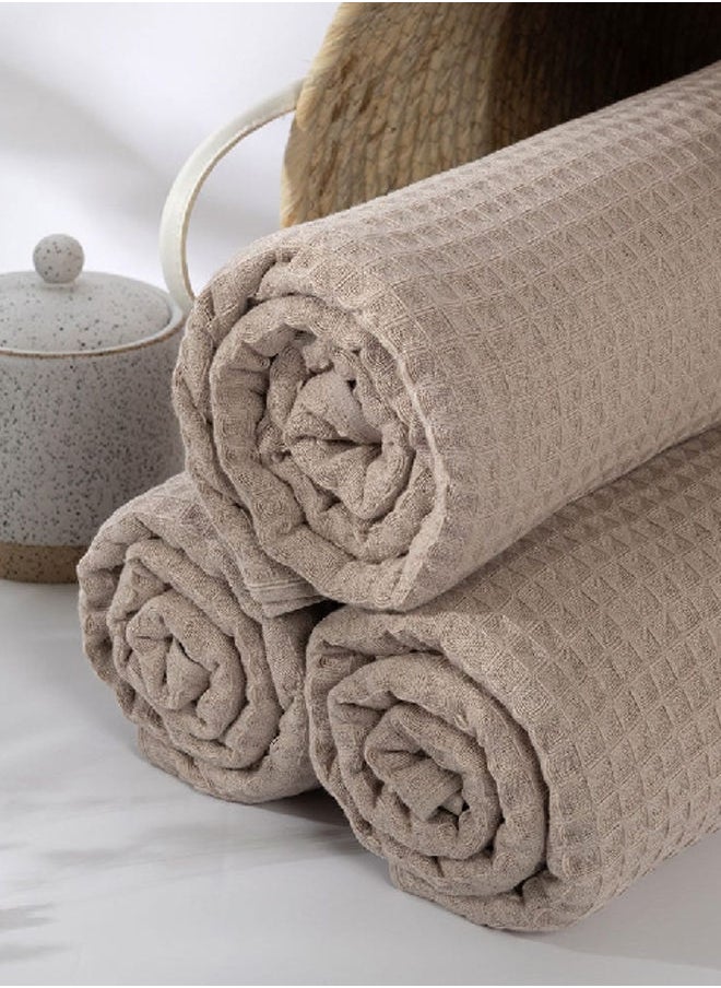 Spa Waffle Terry Reversible Bath Towel, Beige - 500 GSM, 70x140 cm