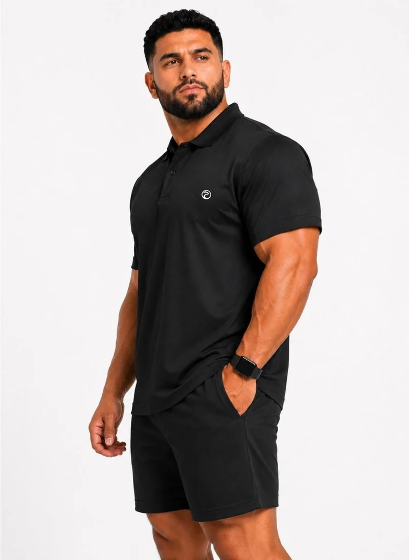 Prima Ace black Lightweight Tech Polo Quick-Dry Soft Touch Black Plus Size for Men | Best Price UAE