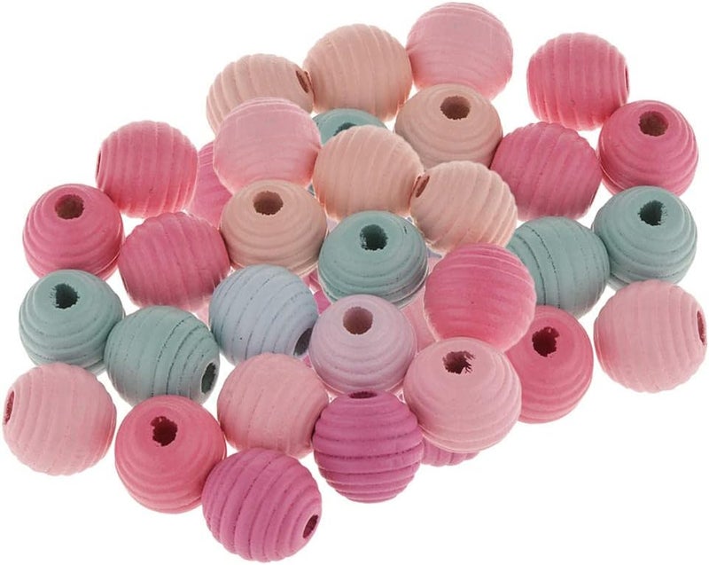 كلاراكو خرز خشبي طبيعي 20 مم، خرز خشبي هندسي، خرز خشبي مطلي، خرز فاصل، خرز منحوت بخيط لولبي، فتحة كبيرة للأطفال والكبار، مجموعة من 40 قطعة - Image 1