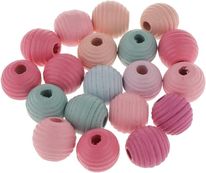 كلاراكو خرز خشبي طبيعي 20 مم، خرز خشبي هندسي، خرز خشبي مطلي، خرز فاصل، خرز منحوت بخيط لولبي، فتحة كبيرة للأطفال والكبار، مجموعة من 40 قطعة - Image 2