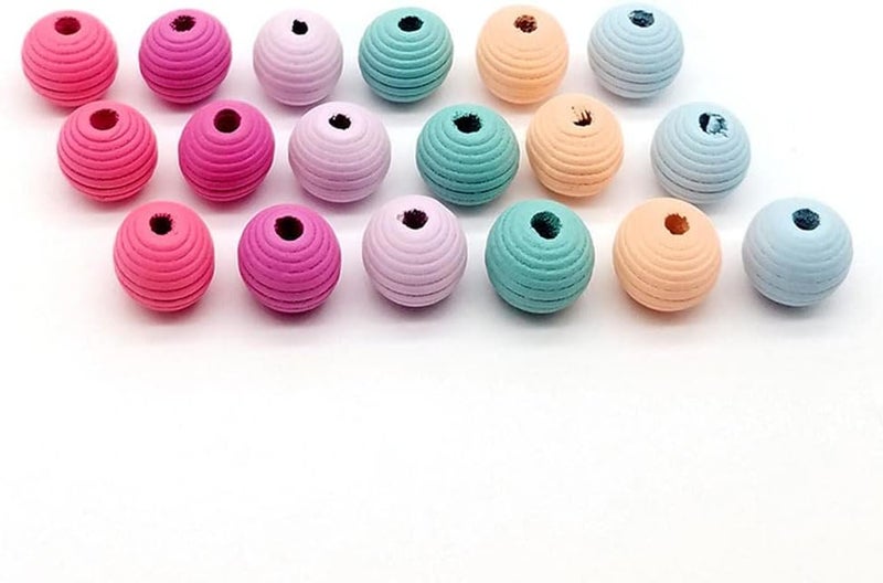 كلاراكو خرز خشبي طبيعي 20 مم، خرز خشبي هندسي، خرز خشبي مطلي، خرز فاصل، خرز منحوت بخيط لولبي، فتحة كبيرة للأطفال والكبار، مجموعة من 40 قطعة - Image 5