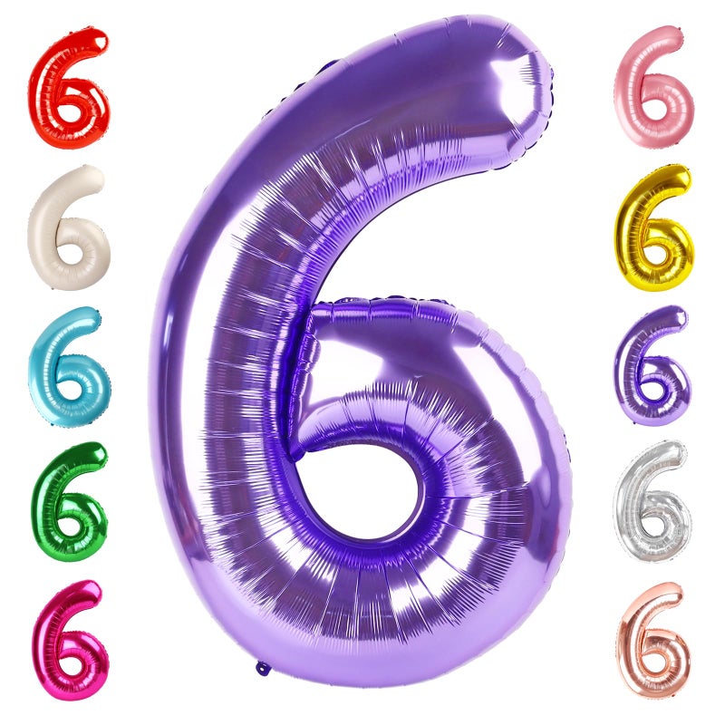 Mluchee Number 6 Balloon 40 Inch, 6th Birthday Balloon for Boy Girl, Purple 16 60 61 65 Numbers Balloons Birthday Party Wedding Events Decorations - Image 1
