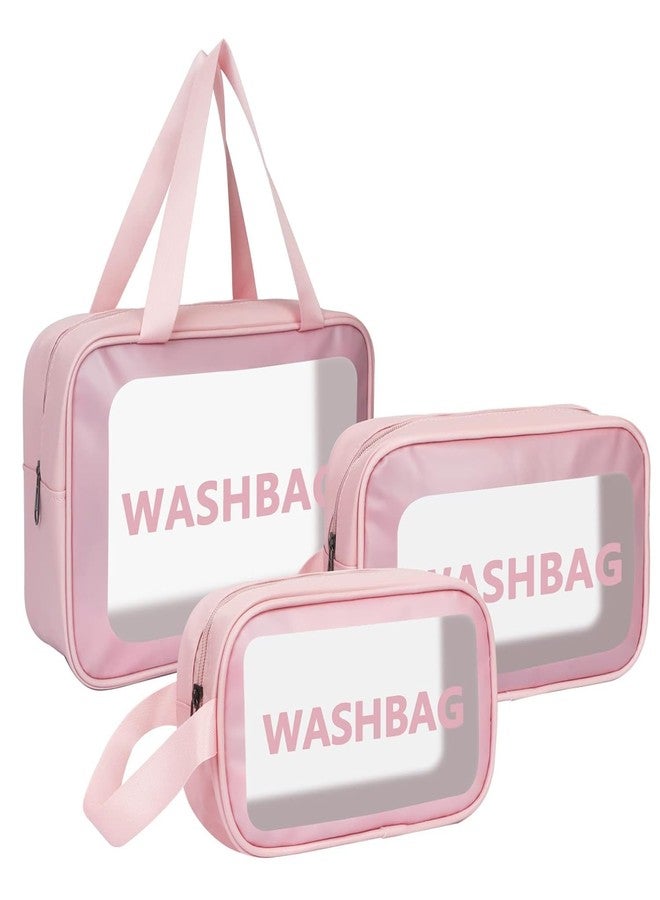 CLOUDTAB Makeup Pouch Travel Toiletries Organizer Cosmetic Bags Portable Organizer Case Carry Pouch for Women & Girls Waterproof Accessories Storage Kit (Set of 3, Pink) - Image 1
